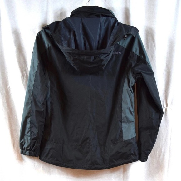 MOERDENG black & gray lined hoodred rain coat / jacket, size small - Picture 2 of 4